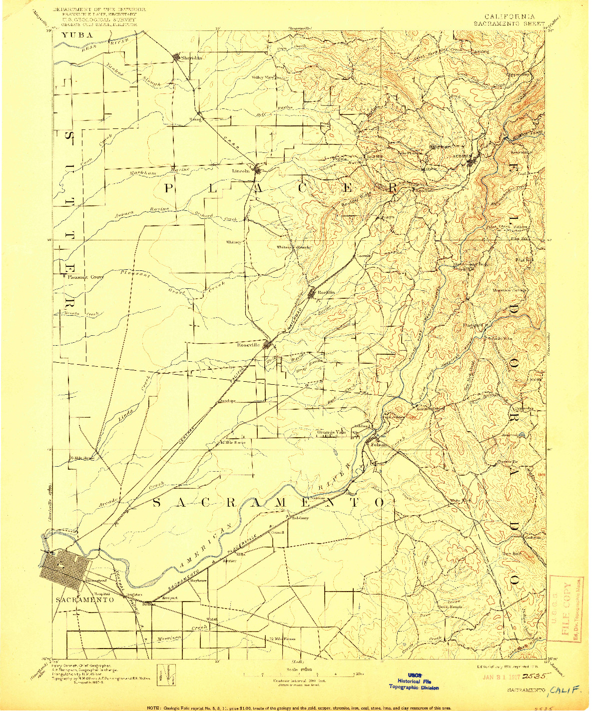 USGS 1:125000-SCALE QUADRANGLE FOR SACRAMENTO, CA 1892