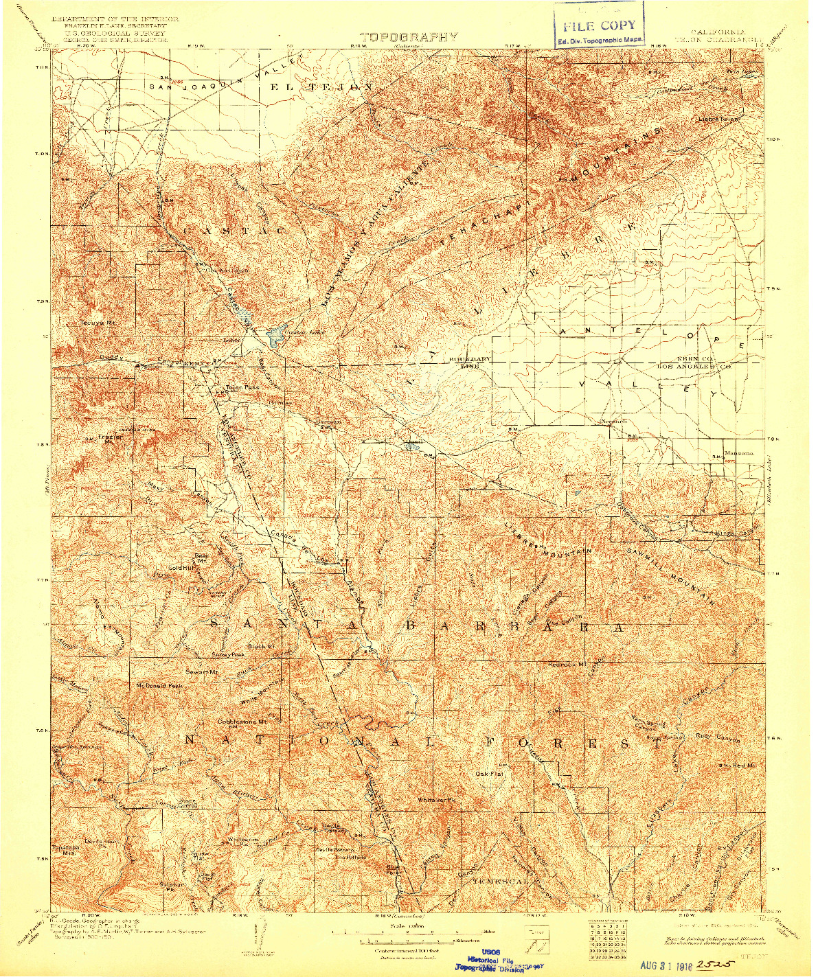 USGS 1:125000-SCALE QUADRANGLE FOR TEJON, CA 1903