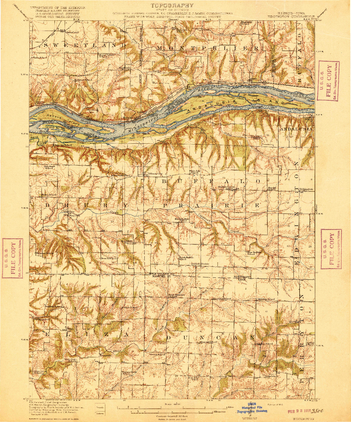 USGS 1:62500-SCALE QUADRANGLE FOR EDGINGTON, IL 1916