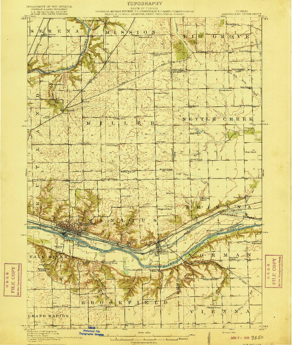 USGS 1:62500-SCALE QUADRANGLE FOR MARSEILLES, IL 1916