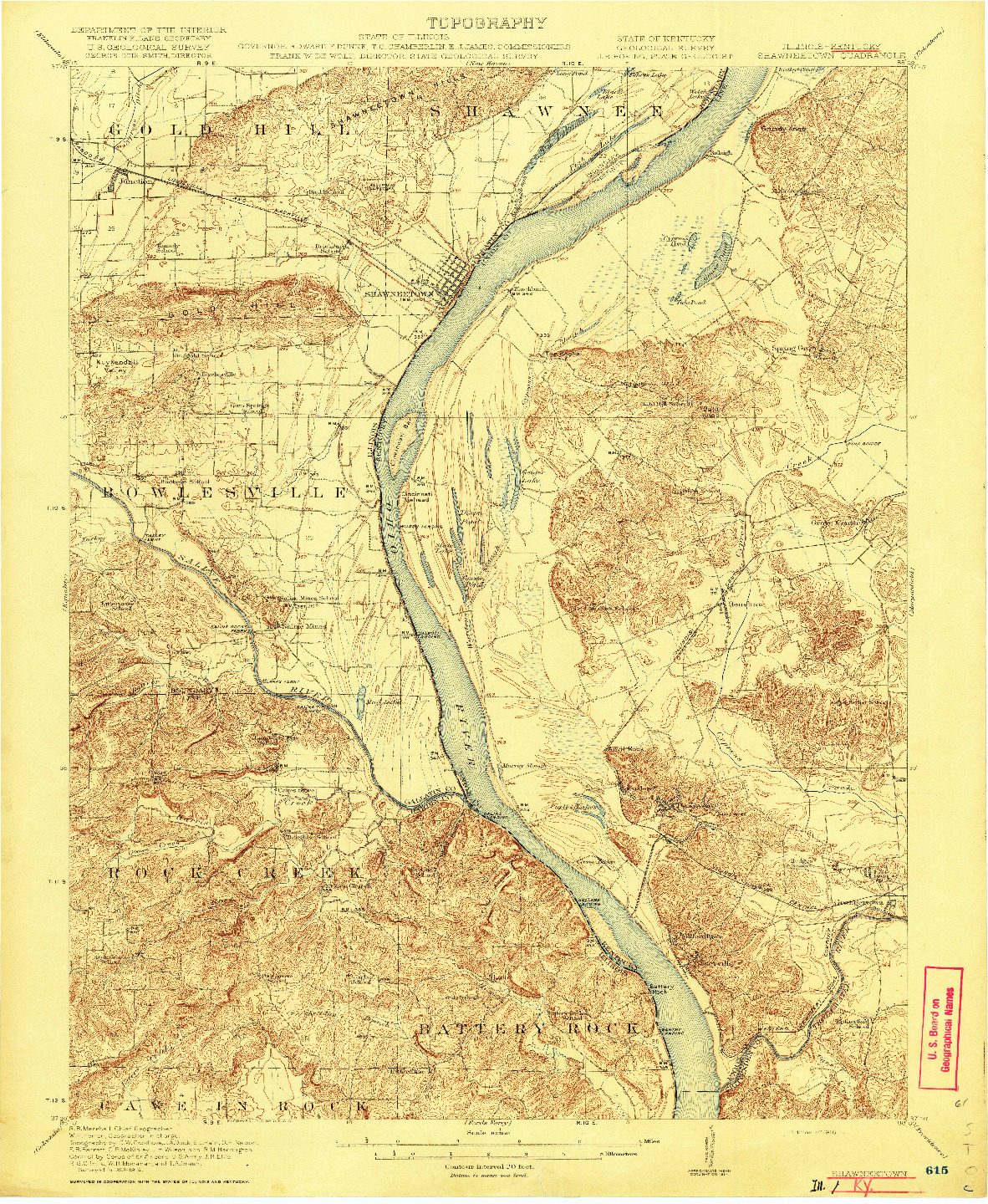 USGS 1:62500-SCALE QUADRANGLE FOR SHAWNEETOWN, IL 1916