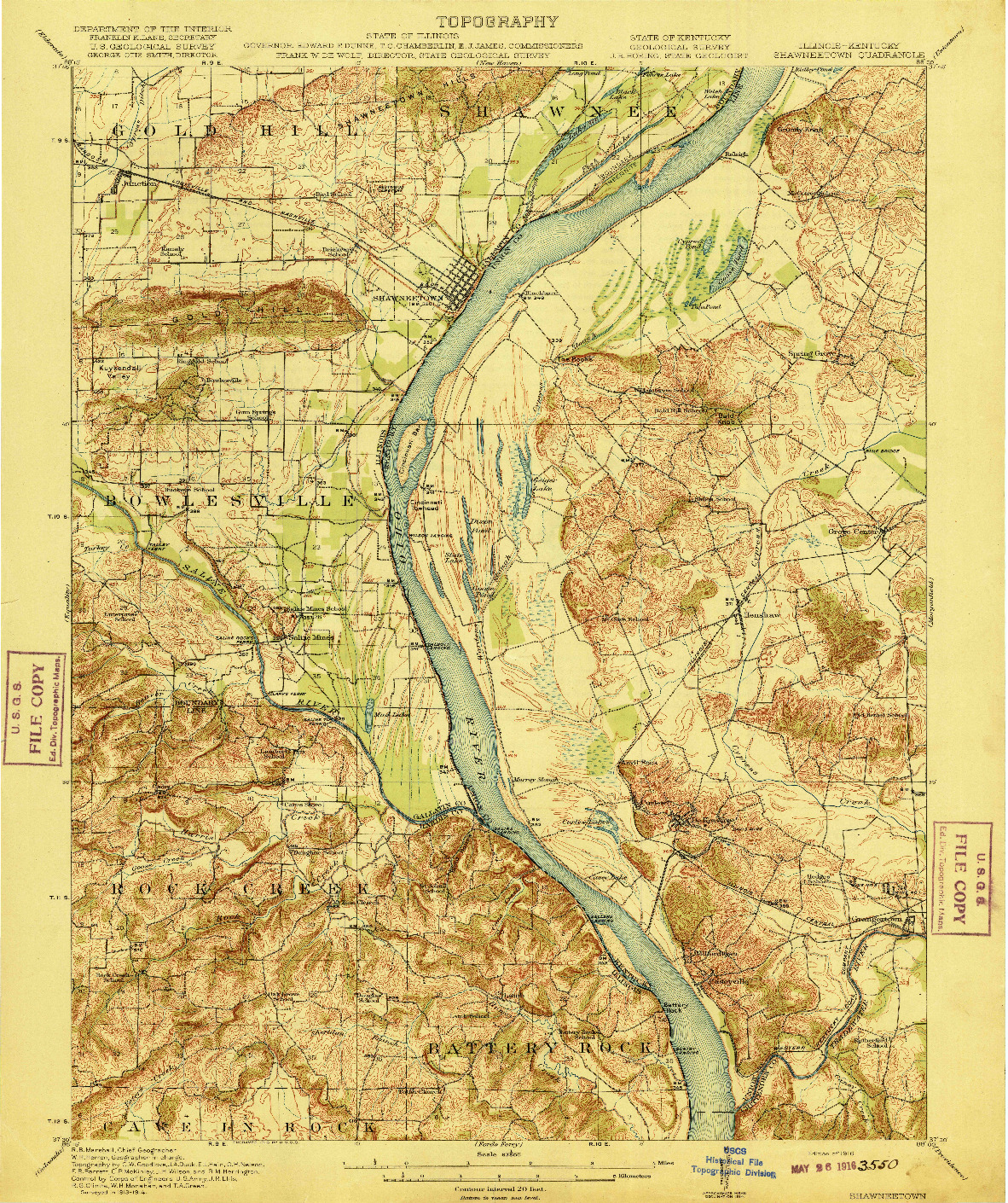 USGS 1:62500-SCALE QUADRANGLE FOR SHAWNEETOWN, IL 1916