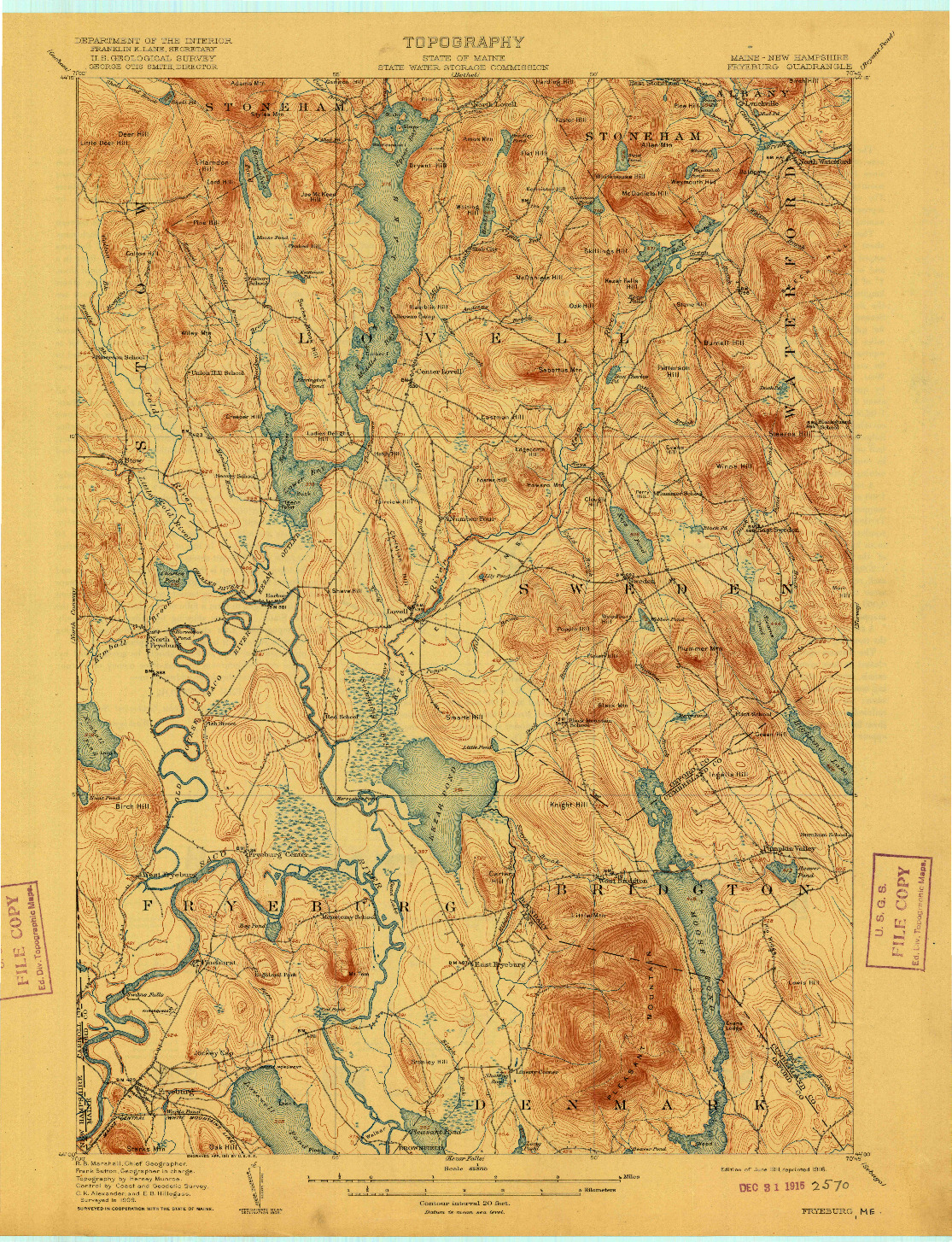 USGS 1:62500-SCALE QUADRANGLE FOR FRYEBURG, ME 1911