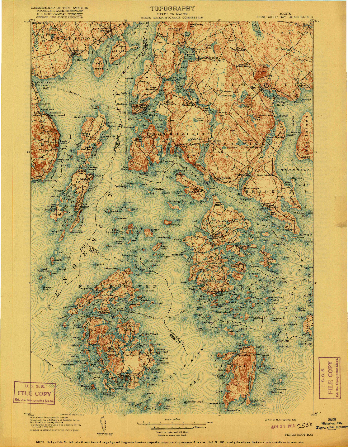 USGS 1:125000-SCALE QUADRANGLE FOR PENOBSCOT BAY, ME 1905