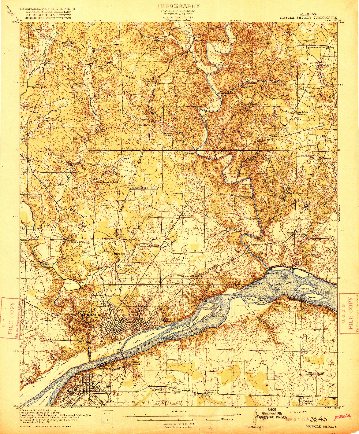 USGS 1:62500-SCALE QUADRANGLE FOR MUSCLE SHOALS, AL 1916