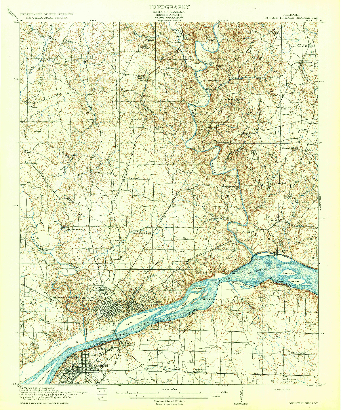 USGS 1:62500-SCALE QUADRANGLE FOR MUSCLE SHOALS, AL 1916