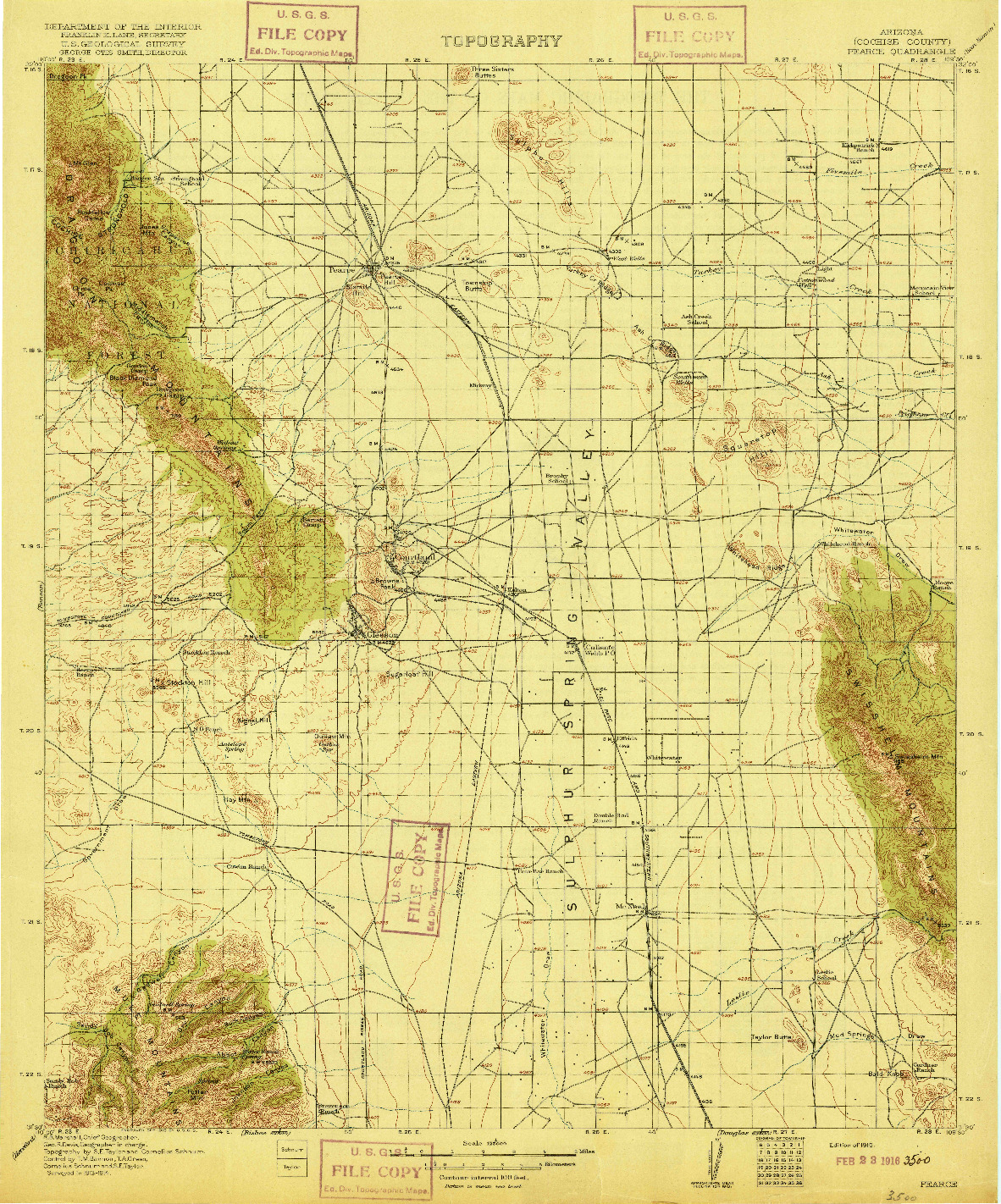 USGS 1:125000-SCALE QUADRANGLE FOR PEARCE, AZ 1916
