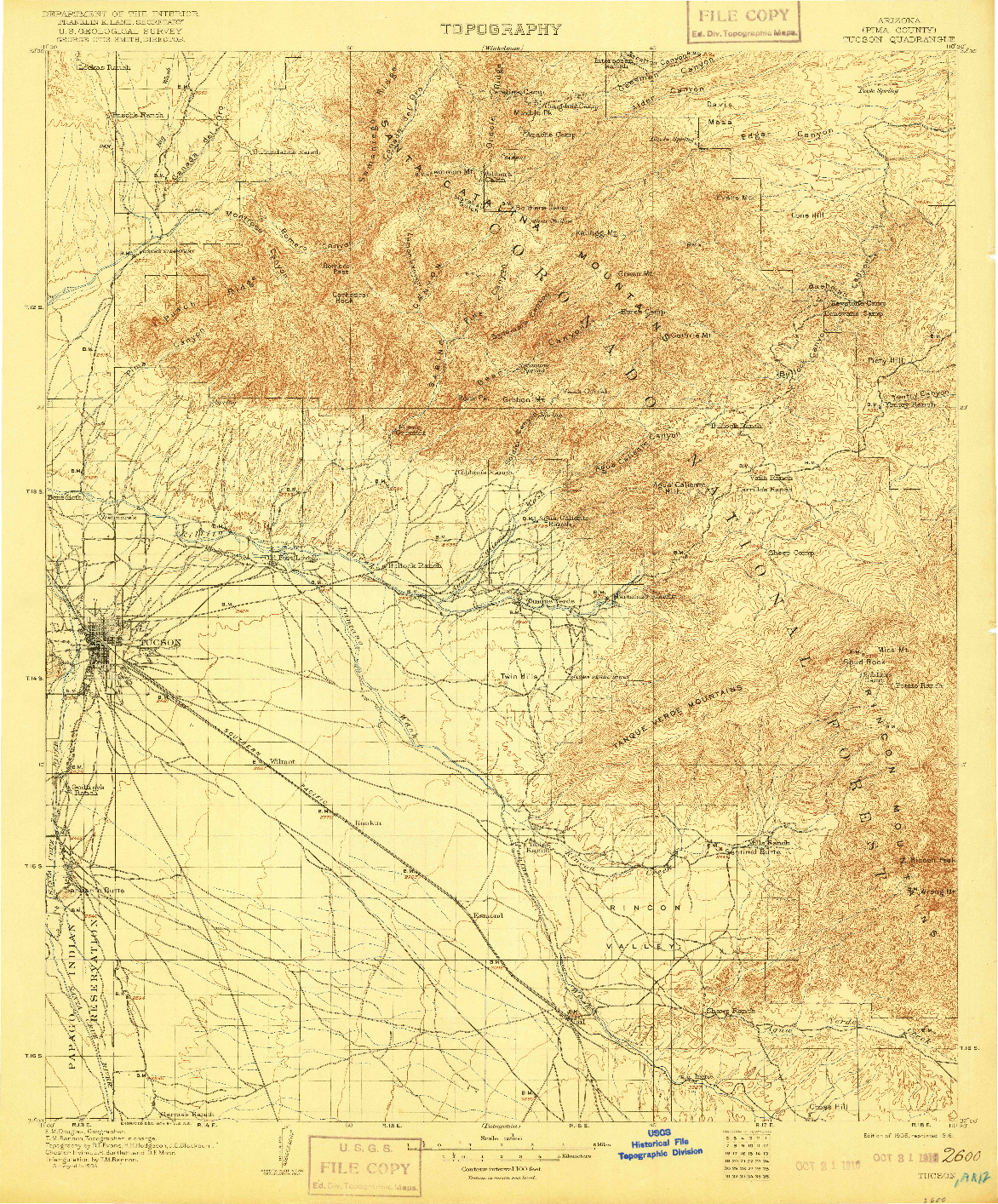 USGS 1:125000-SCALE QUADRANGLE FOR TUCSON, AZ 1905
