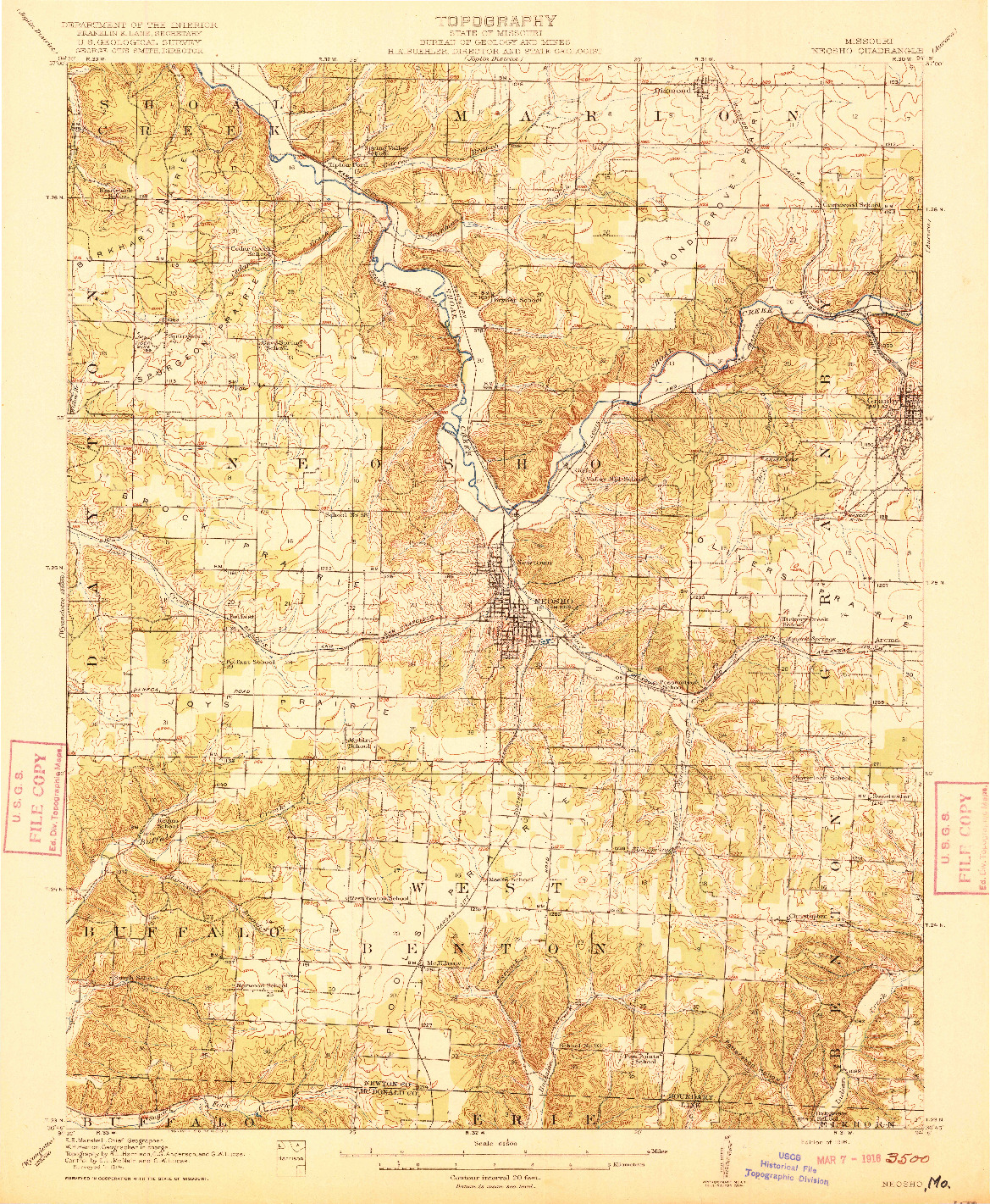USGS 1:62500-SCALE QUADRANGLE FOR NEOSHO, MO 1916