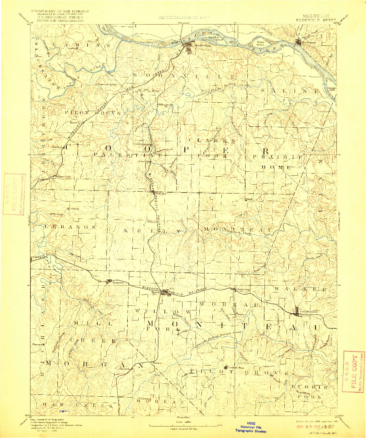 USGS 1:125000-SCALE QUADRANGLE FOR BOONVILLE, MO 1888