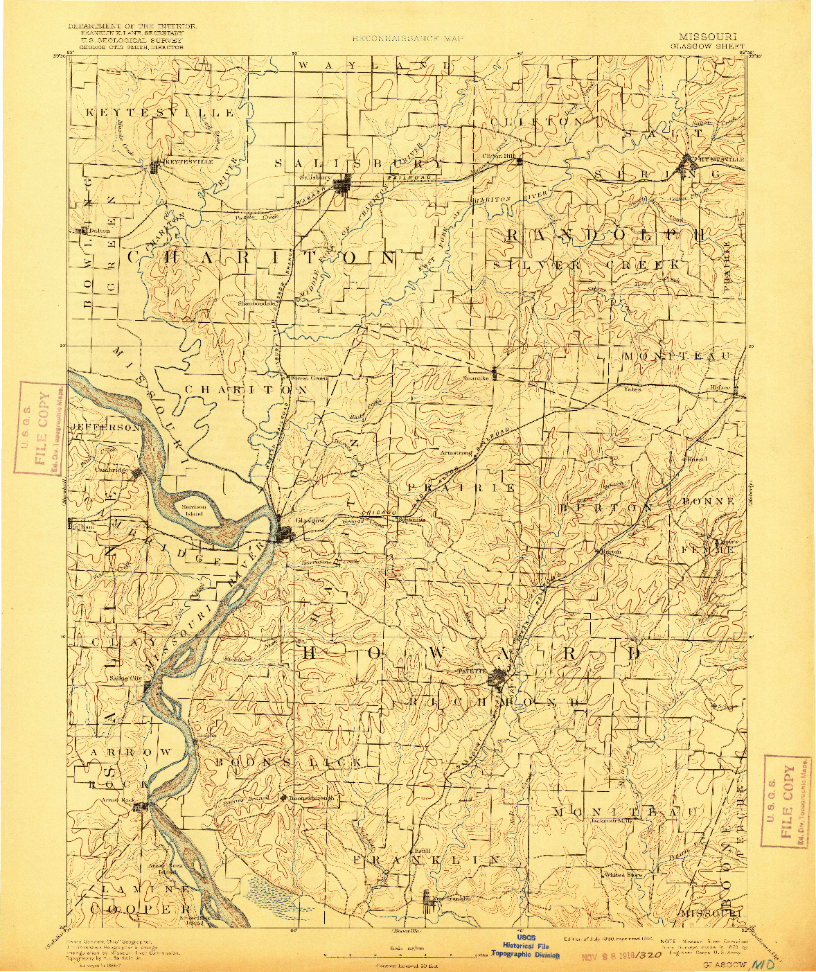 USGS 1:125000-SCALE QUADRANGLE FOR GLASGOW, MO 1890