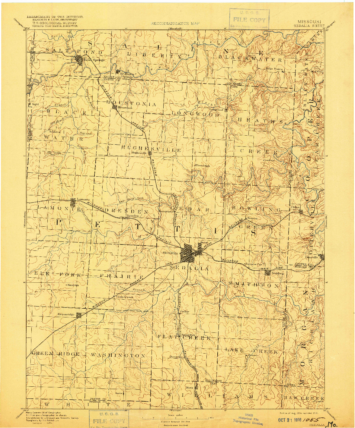 USGS 1:125000-SCALE QUADRANGLE FOR SEDALIA, MO 1894