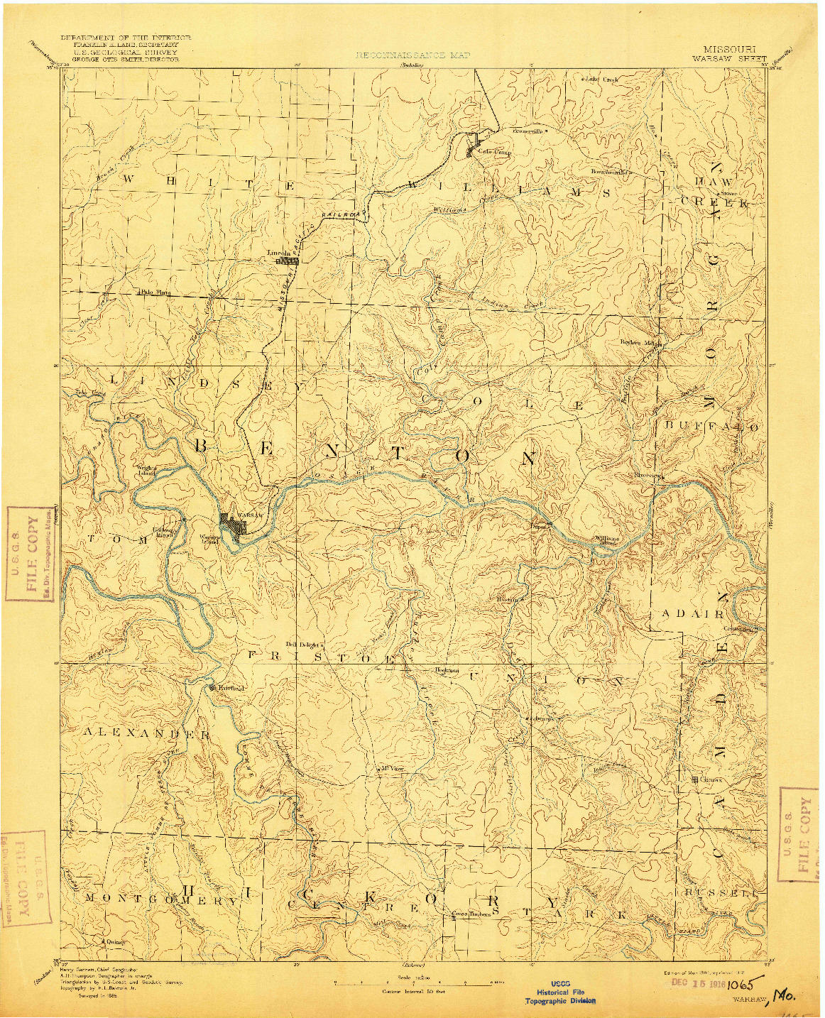 USGS 1:125000-SCALE QUADRANGLE FOR WARSAW, MO 1894