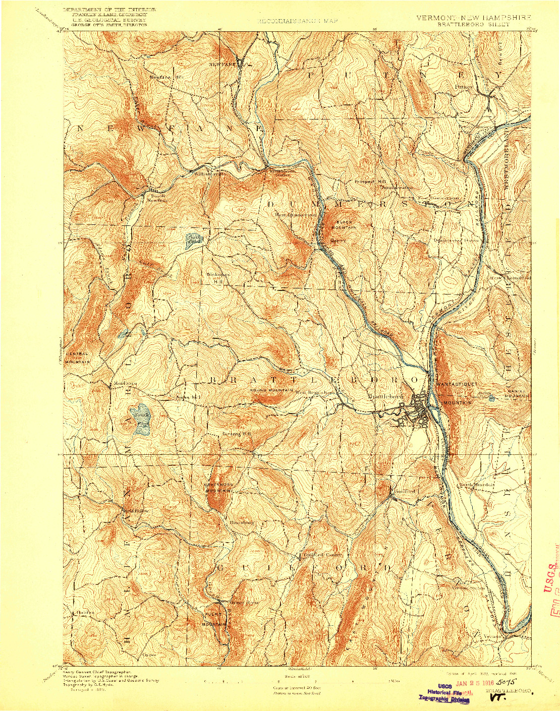 USGS 1:62500-SCALE QUADRANGLE FOR BRATTLEBORO, VT 1893