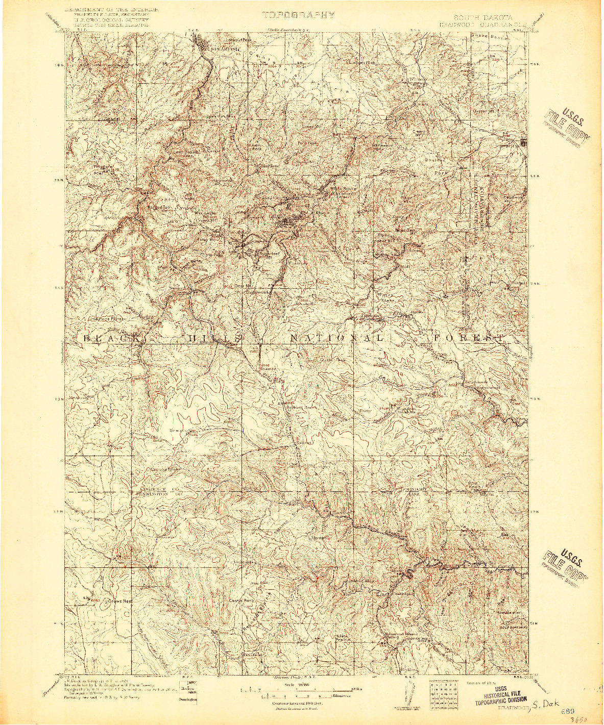 USGS 1:125000-SCALE QUADRANGLE FOR DEADWOOD, SD 1916