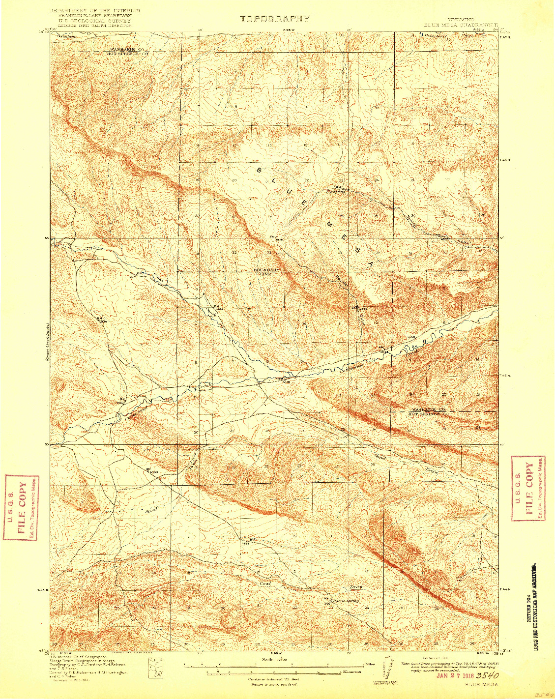 USGS 1:62500-SCALE QUADRANGLE FOR BLUE MESA, WY 1916