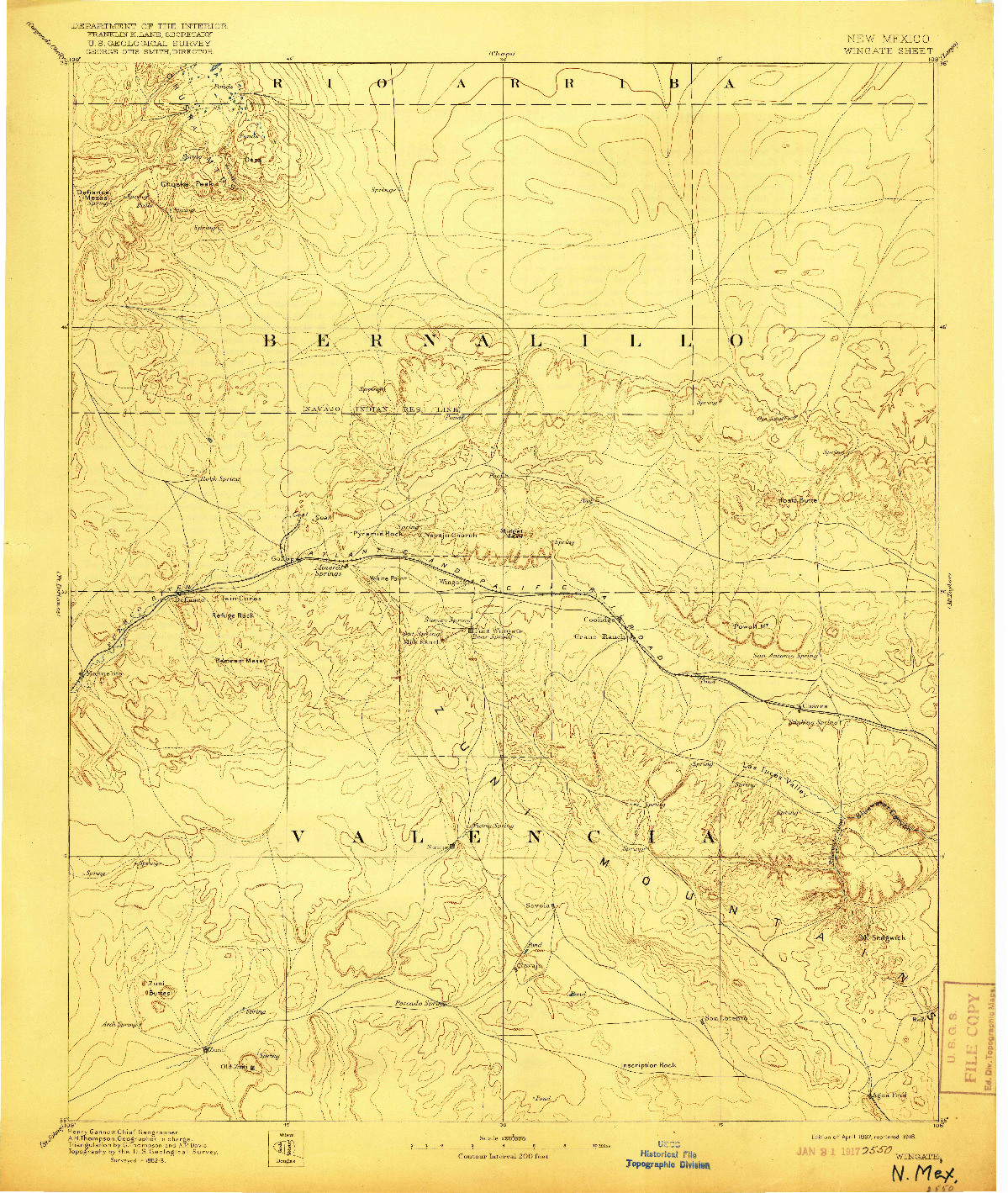 USGS 1:250000-SCALE QUADRANGLE FOR WINGATE, NM 1892