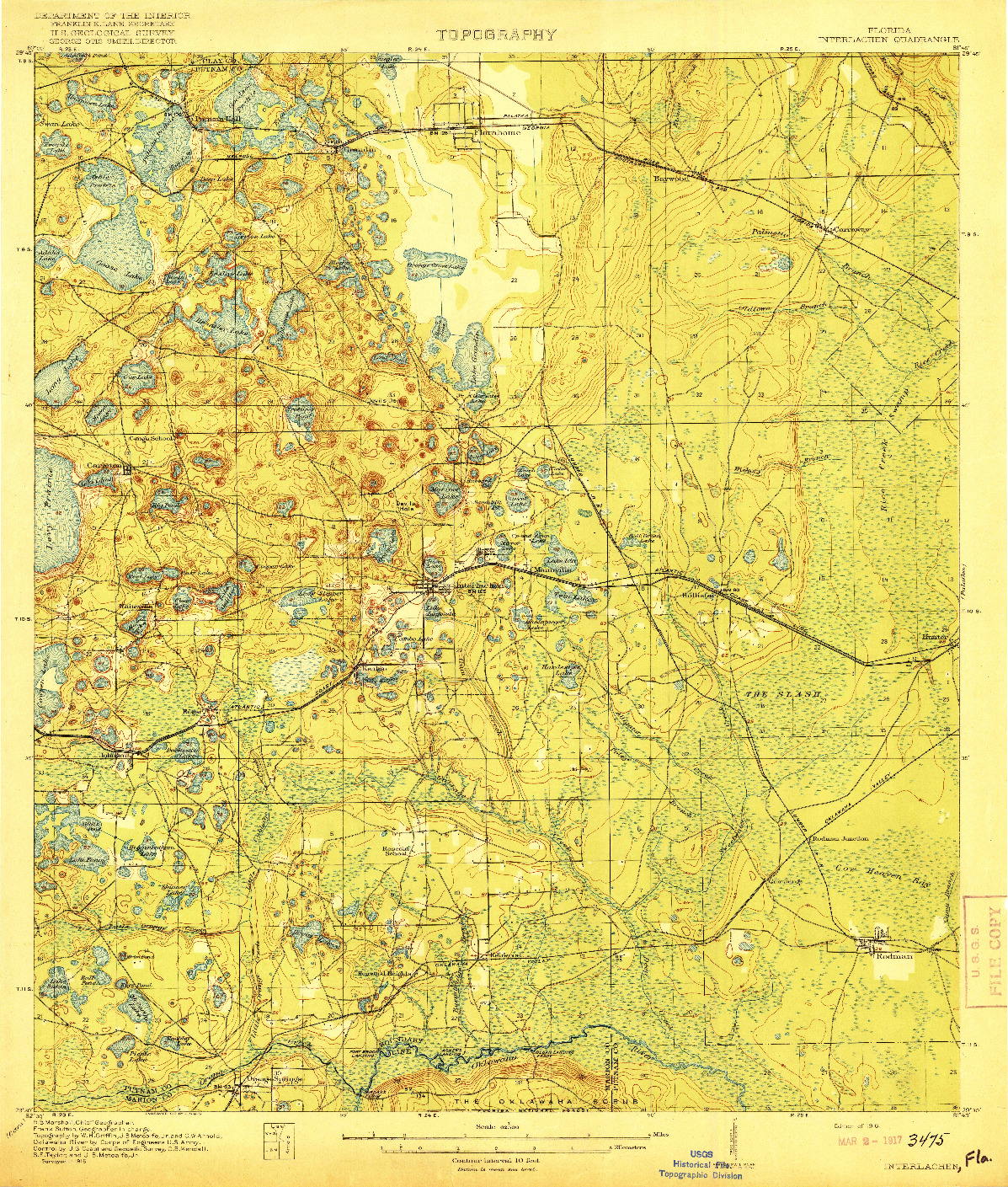 USGS 1:62500-SCALE QUADRANGLE FOR INTERLACHEN, FL 1916