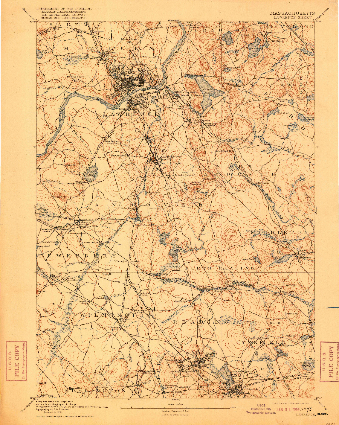 USGS 1:62500-SCALE QUADRANGLE FOR LAWRENCE, MA 1893