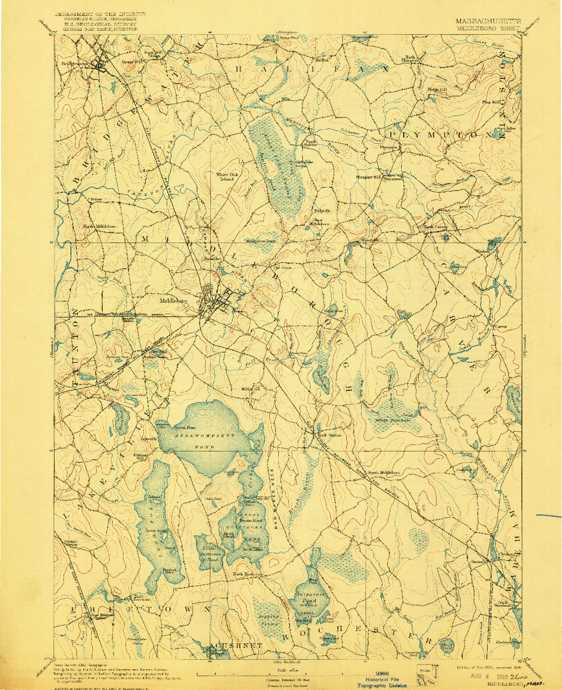 USGS 1:62500-SCALE QUADRANGLE FOR MIDDLEBORO, MA 1893