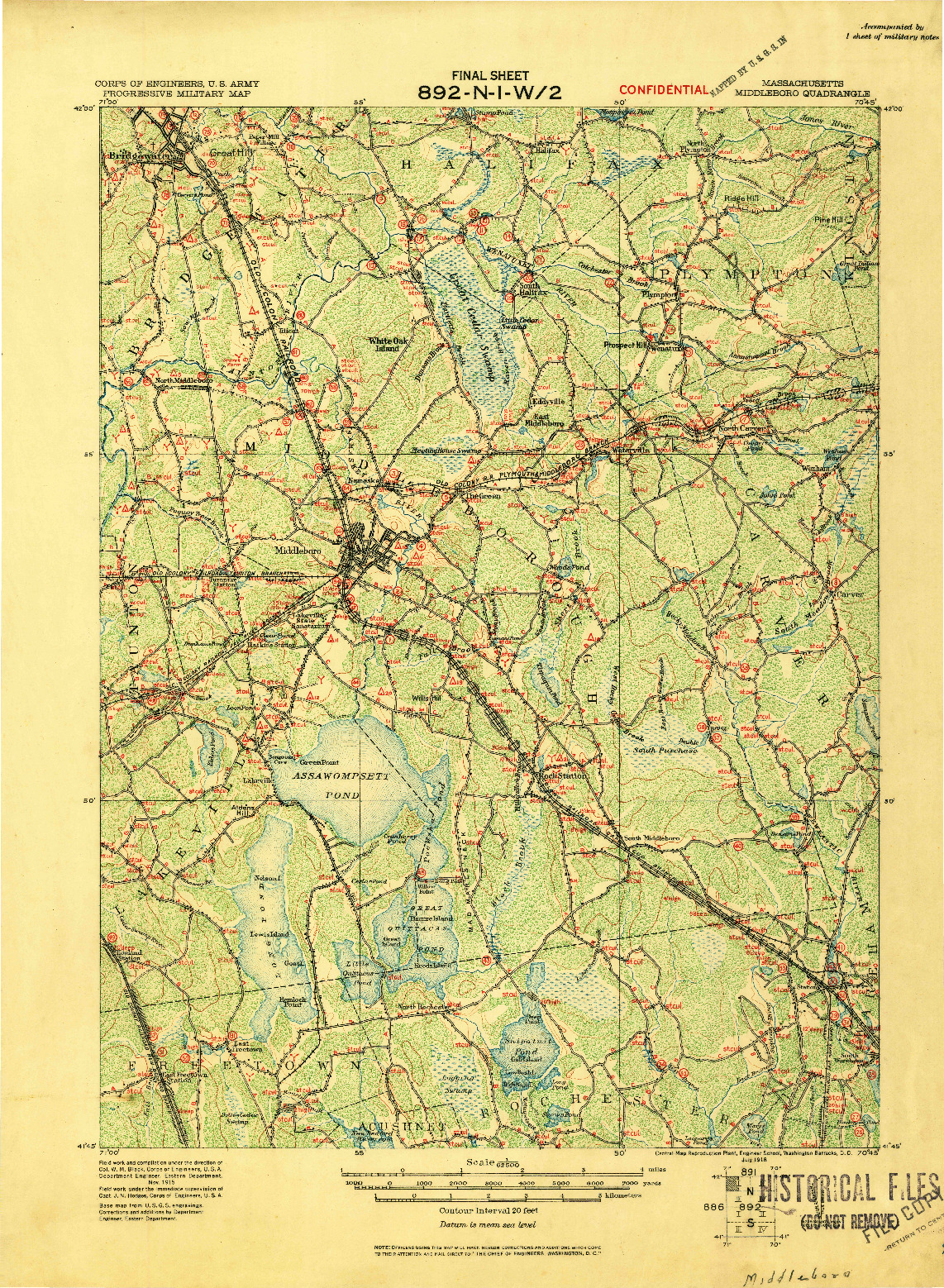 USGS 1:62500-SCALE QUADRANGLE FOR MIDDLEBORO, MA 1916