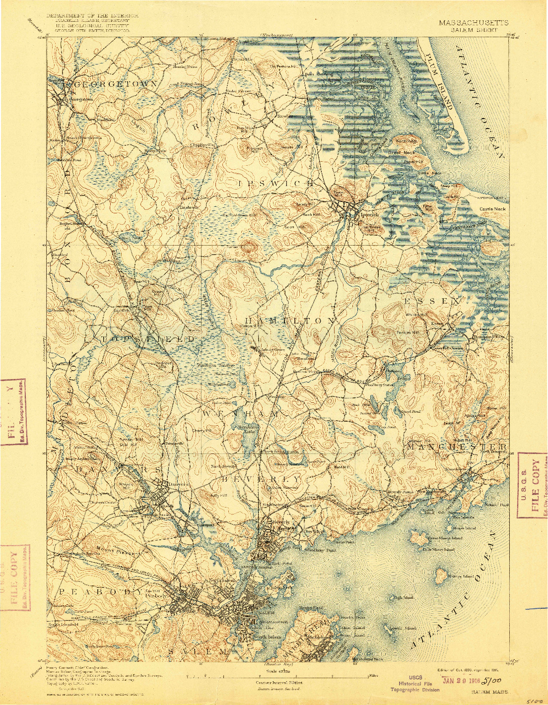 USGS 1:62500-SCALE QUADRANGLE FOR SALEM, MA 1893