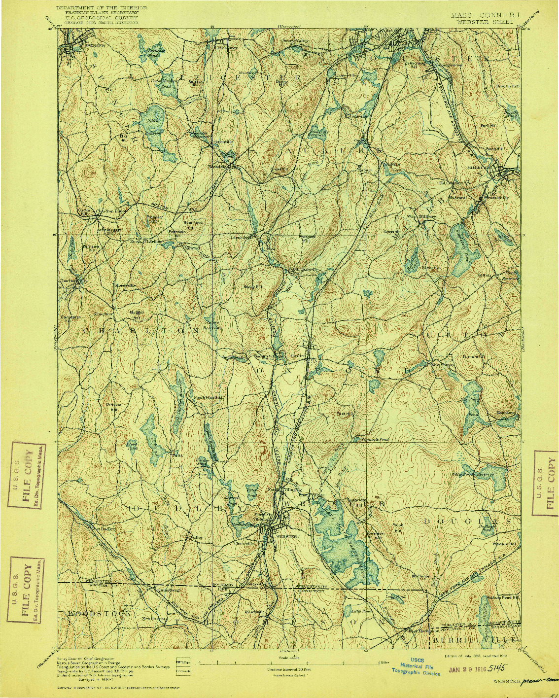 USGS 1:62500-SCALE QUADRANGLE FOR WEBSTER, MA 1892