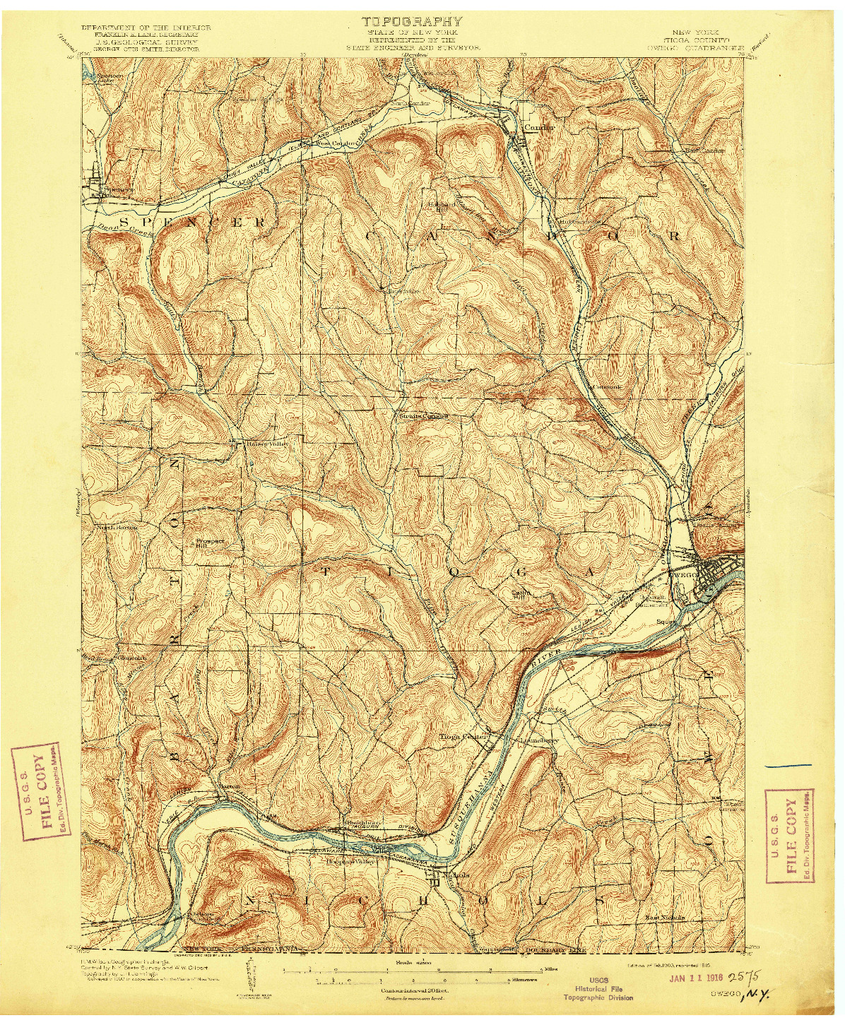 USGS 1:62500-SCALE QUADRANGLE FOR OWEGO, NY 1903