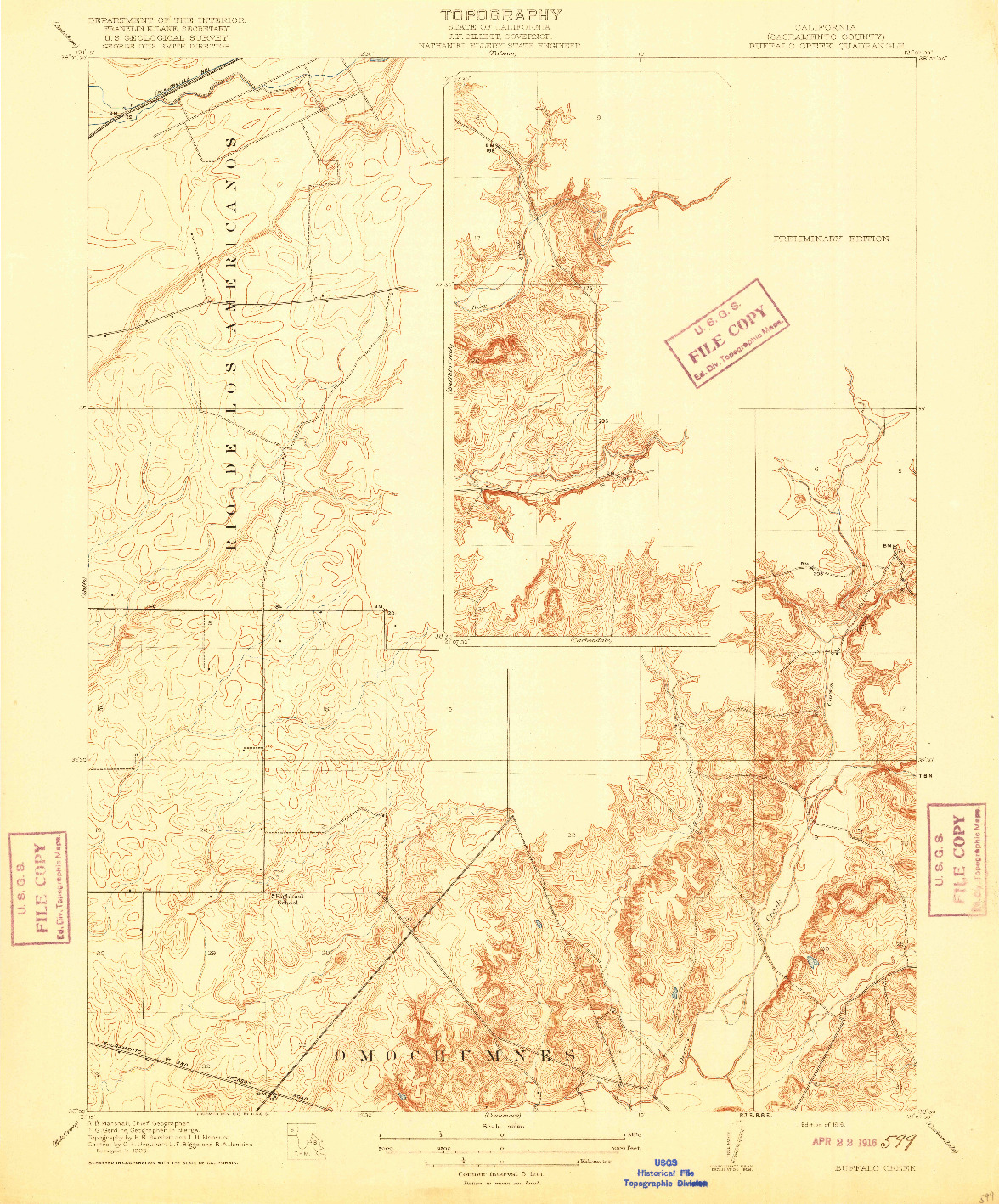 USGS 1:31680-SCALE QUADRANGLE FOR BUFFALO CREEK, CA 1916