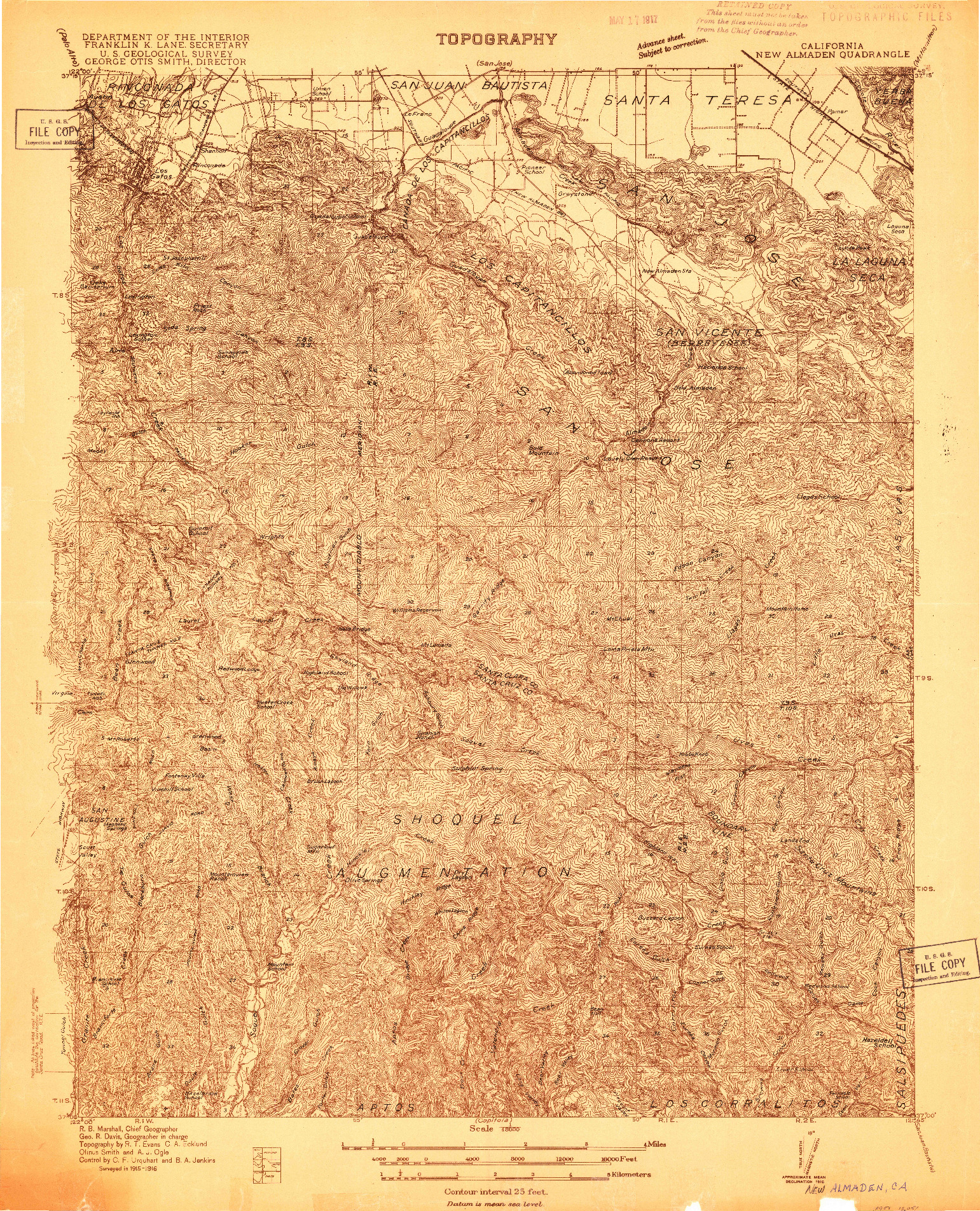 USGS 1:48000-SCALE QUADRANGLE FOR NEW ALMADEN, CA 1916