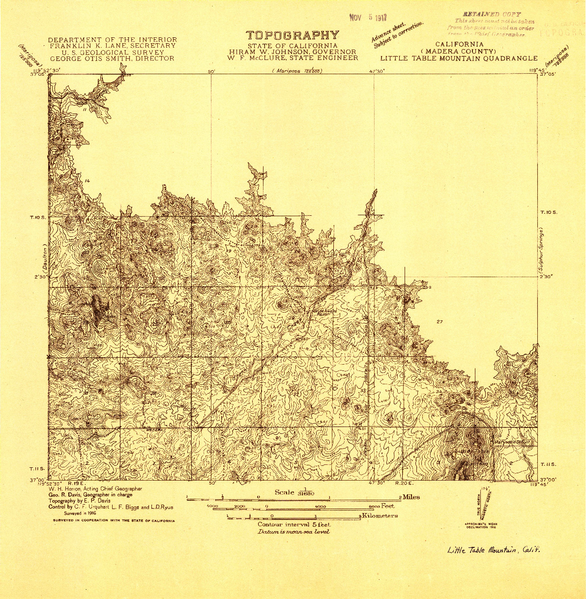 USGS 1:31680-SCALE QUADRANGLE FOR LITTLE TABLE MOUNTAIN, CA 1916