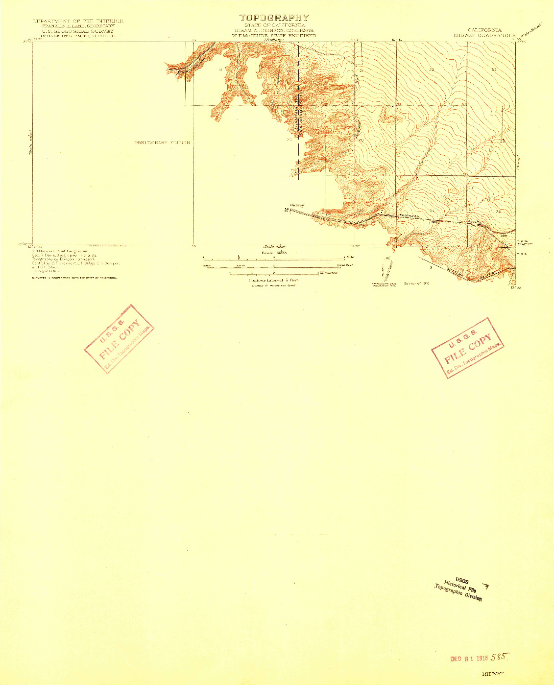 USGS 1:31680-SCALE QUADRANGLE FOR MIDWAY, CA 1916