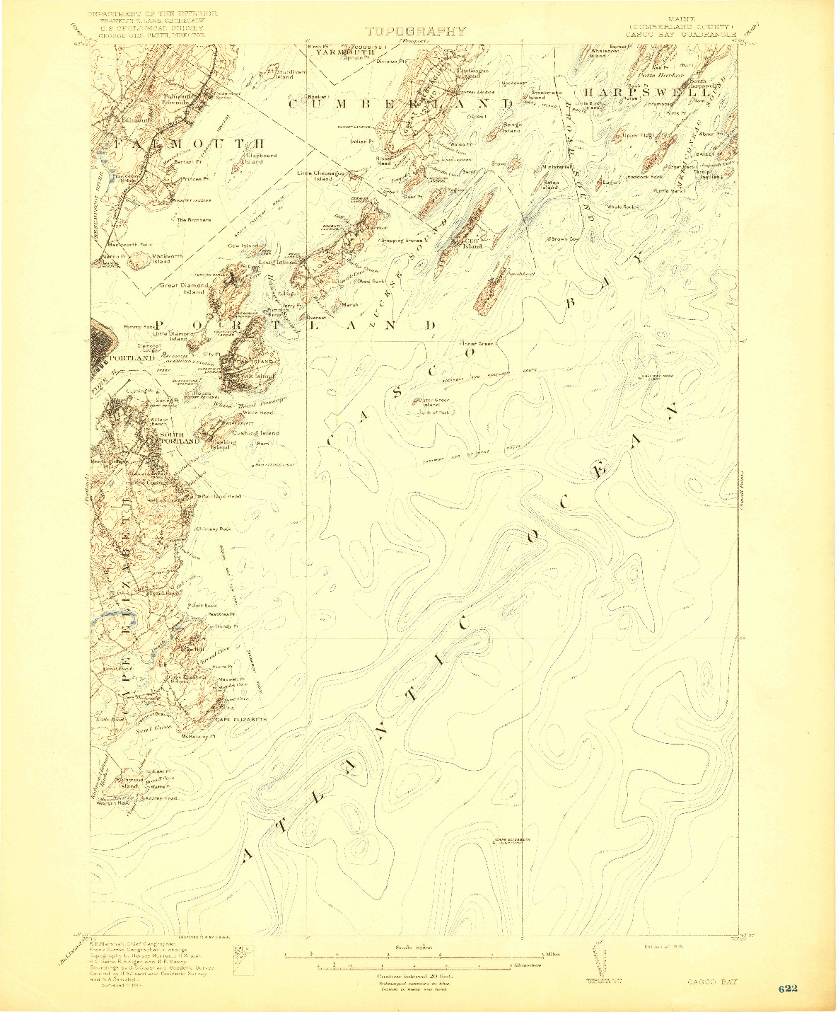 USGS 1:62500-SCALE QUADRANGLE FOR CASCO BAY, ME 1916