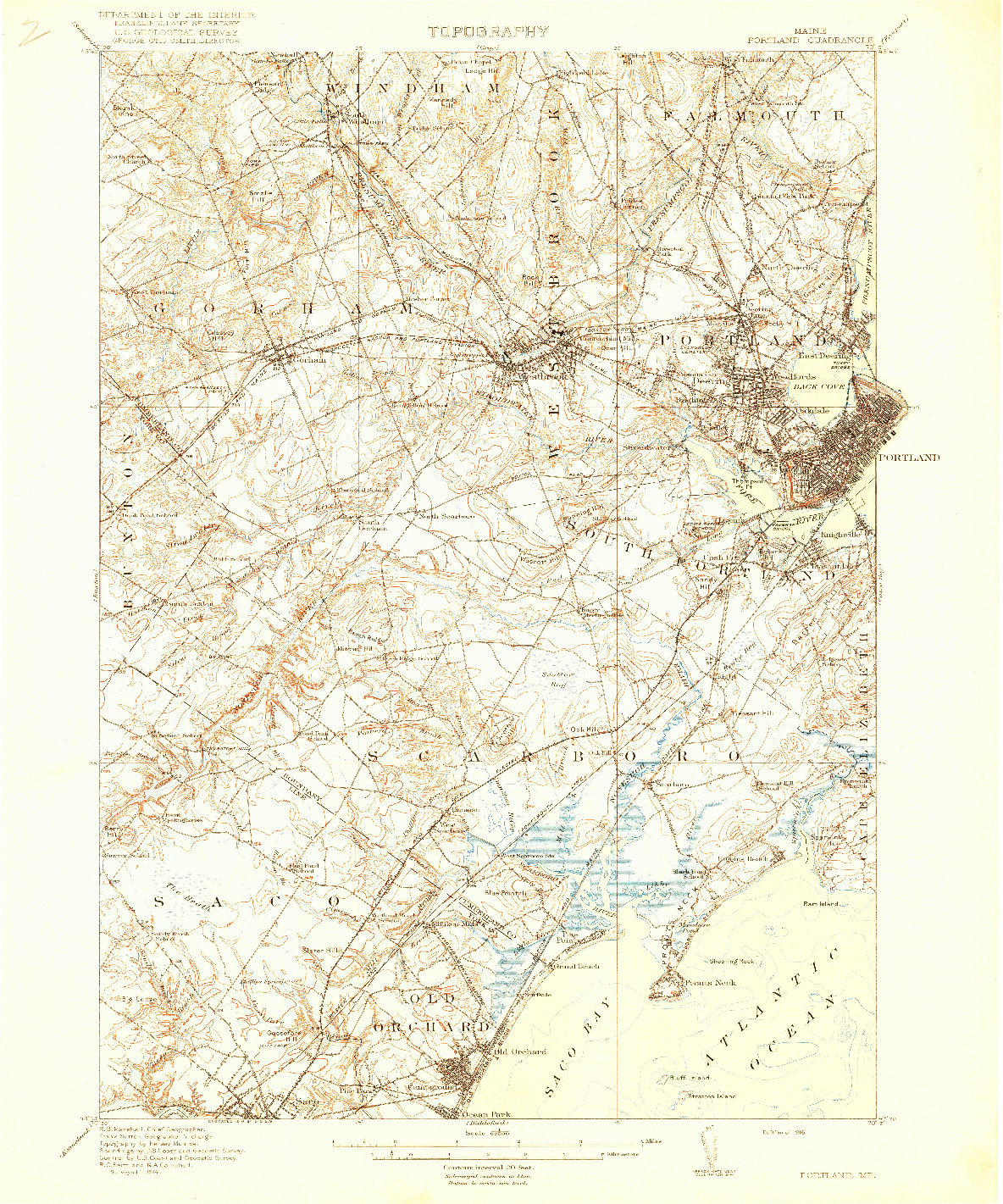 USGS 1:62500-SCALE QUADRANGLE FOR PORTLAND, ME 1916