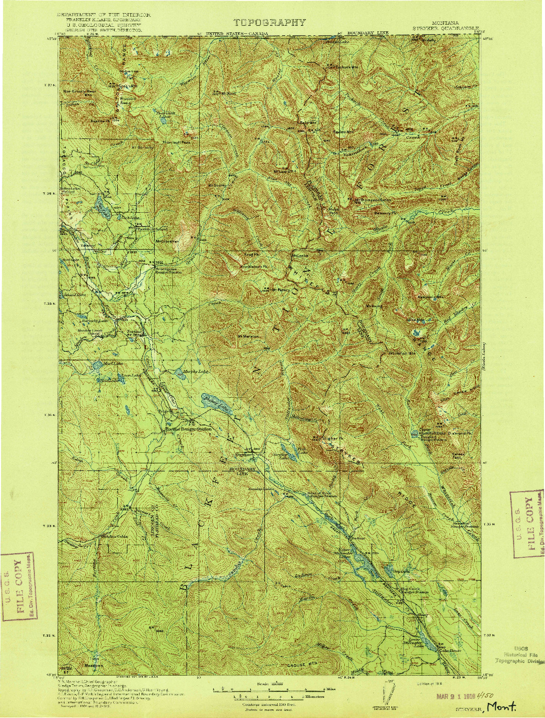 USGS 1:125000-SCALE QUADRANGLE FOR STRYKER, MT 1916