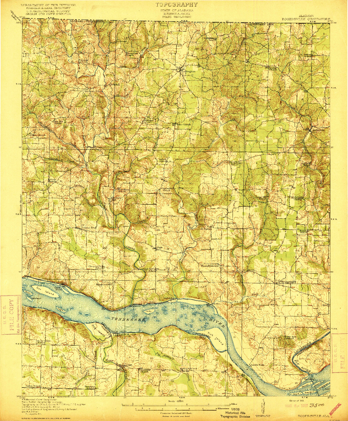 USGS 1:62500-SCALE QUADRANGLE FOR ROGERSVILLE, AL 1916