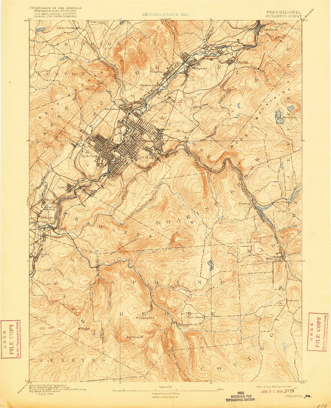 USGS 1:62500-SCALE QUADRANGLE FOR SCRANTON, PA 1893