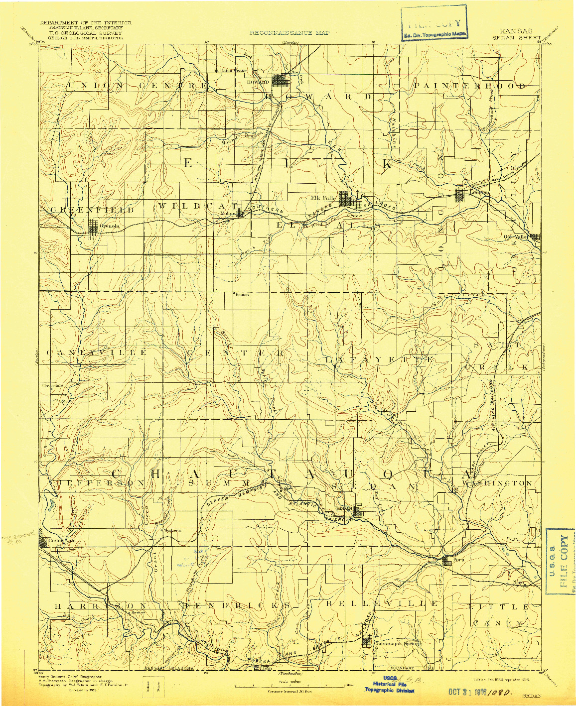 USGS 1:125000-SCALE QUADRANGLE FOR SEDAN, KS 1889