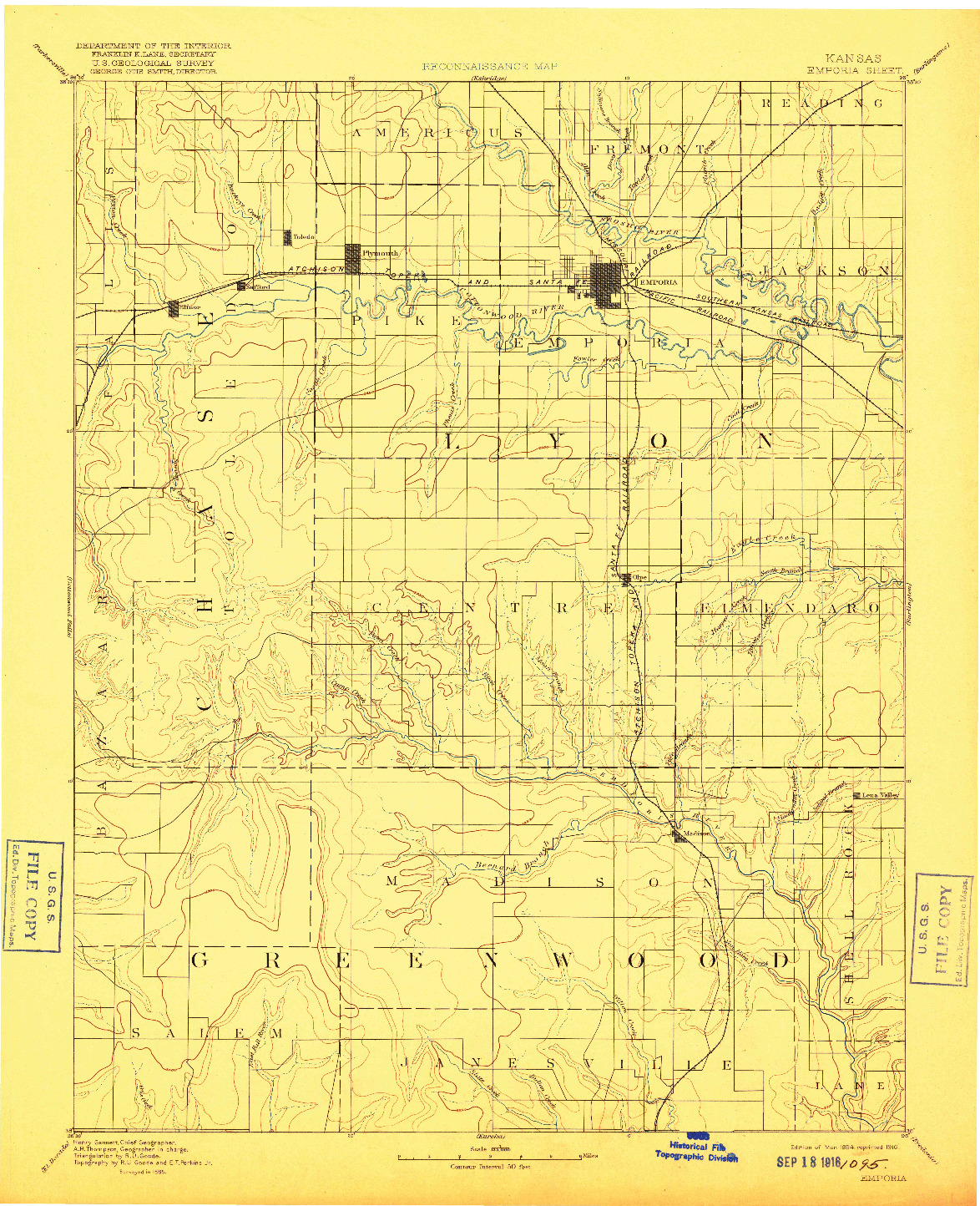 USGS 1:125000-SCALE QUADRANGLE FOR EMPORIA, KS 1894