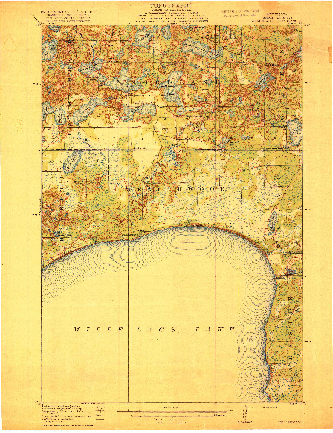 USGS 1:62500-SCALE QUADRANGLE FOR WEALTHWOOD, MN 1916