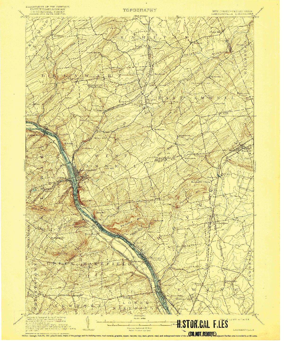 USGS 1:62500-SCALE QUADRANGLE FOR LAMBERTVILLE, NJ 1906