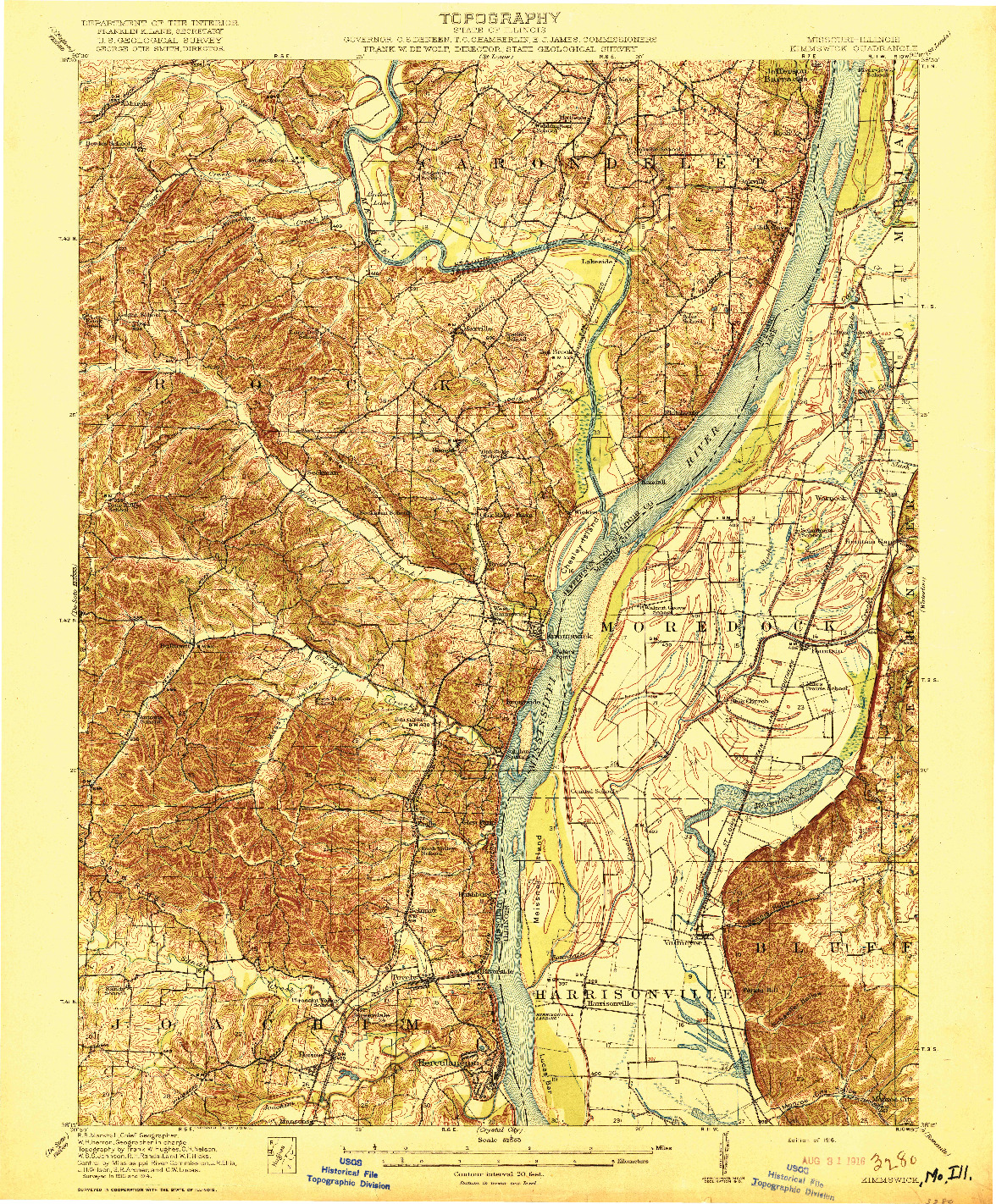 USGS 1:62500-SCALE QUADRANGLE FOR KIMMSWICK, MO 1916