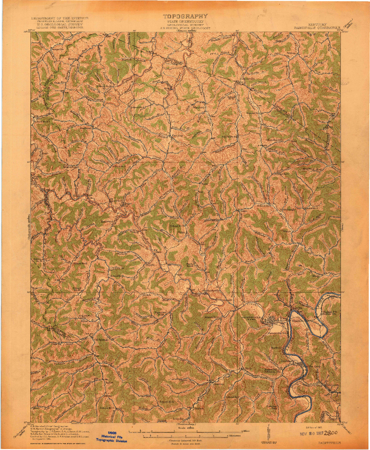 USGS 1:62500-SCALE QUADRANGLE FOR PAINTSVILLE, KY 1917
