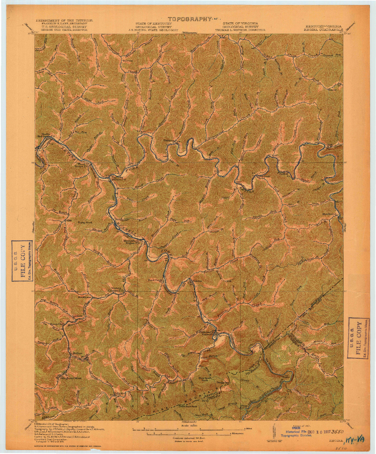 USGS 1:62500-SCALE QUADRANGLE FOR REGINA, KY 1917