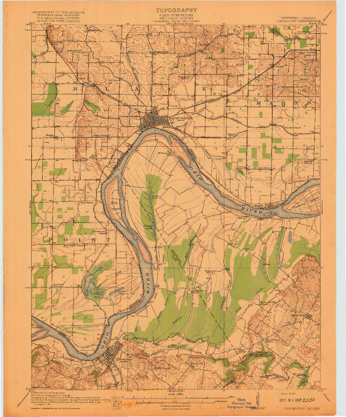 USGS 1:62500-SCALE QUADRANGLE FOR UNIONTOWN, KY 1917