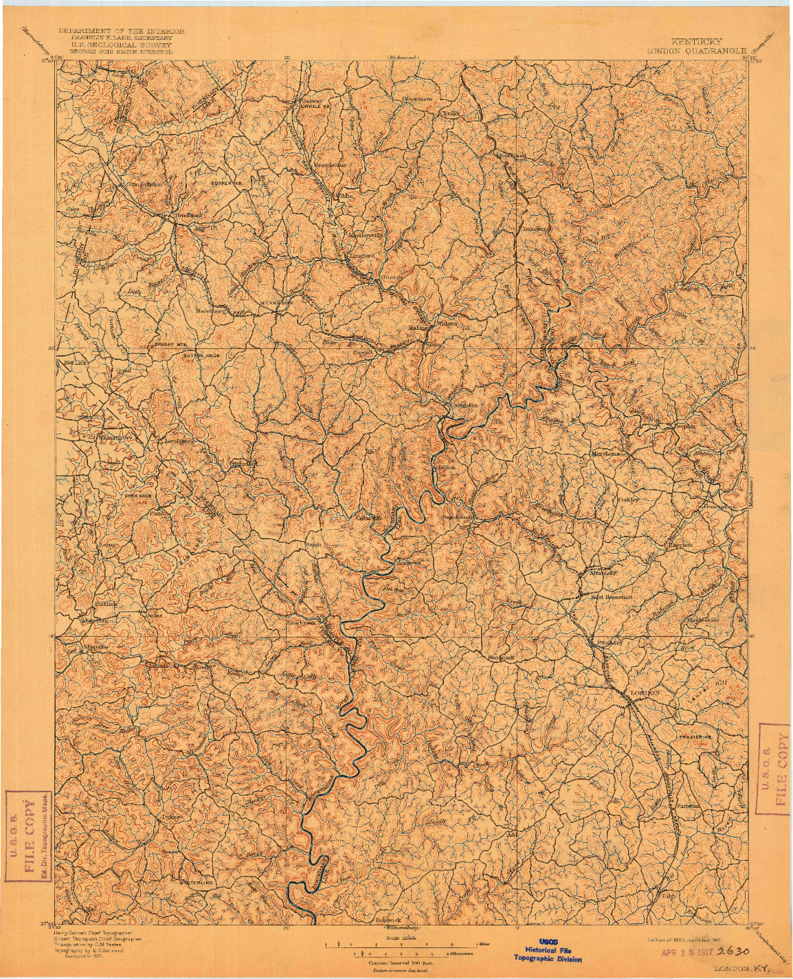 USGS 1:125000-SCALE QUADRANGLE FOR LONDON, KY 1897