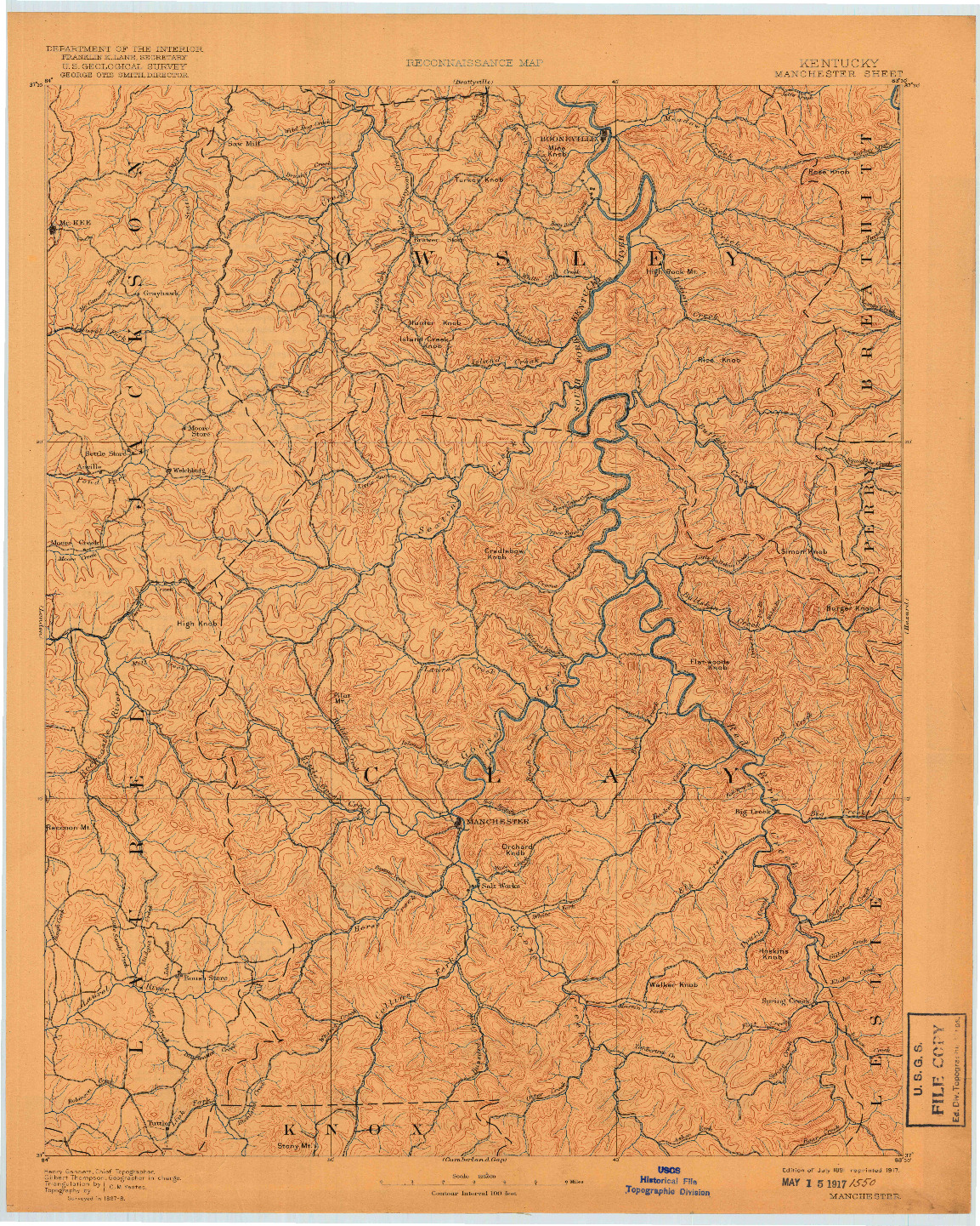 USGS 1:125000-SCALE QUADRANGLE FOR MANCHESTER, KY 1891