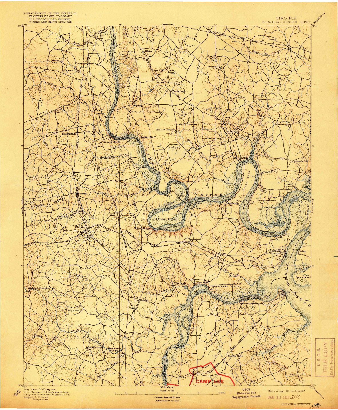 USGS 1:62500-SCALE QUADRANGLE FOR BERMUDA HUNDRED, VA 1894