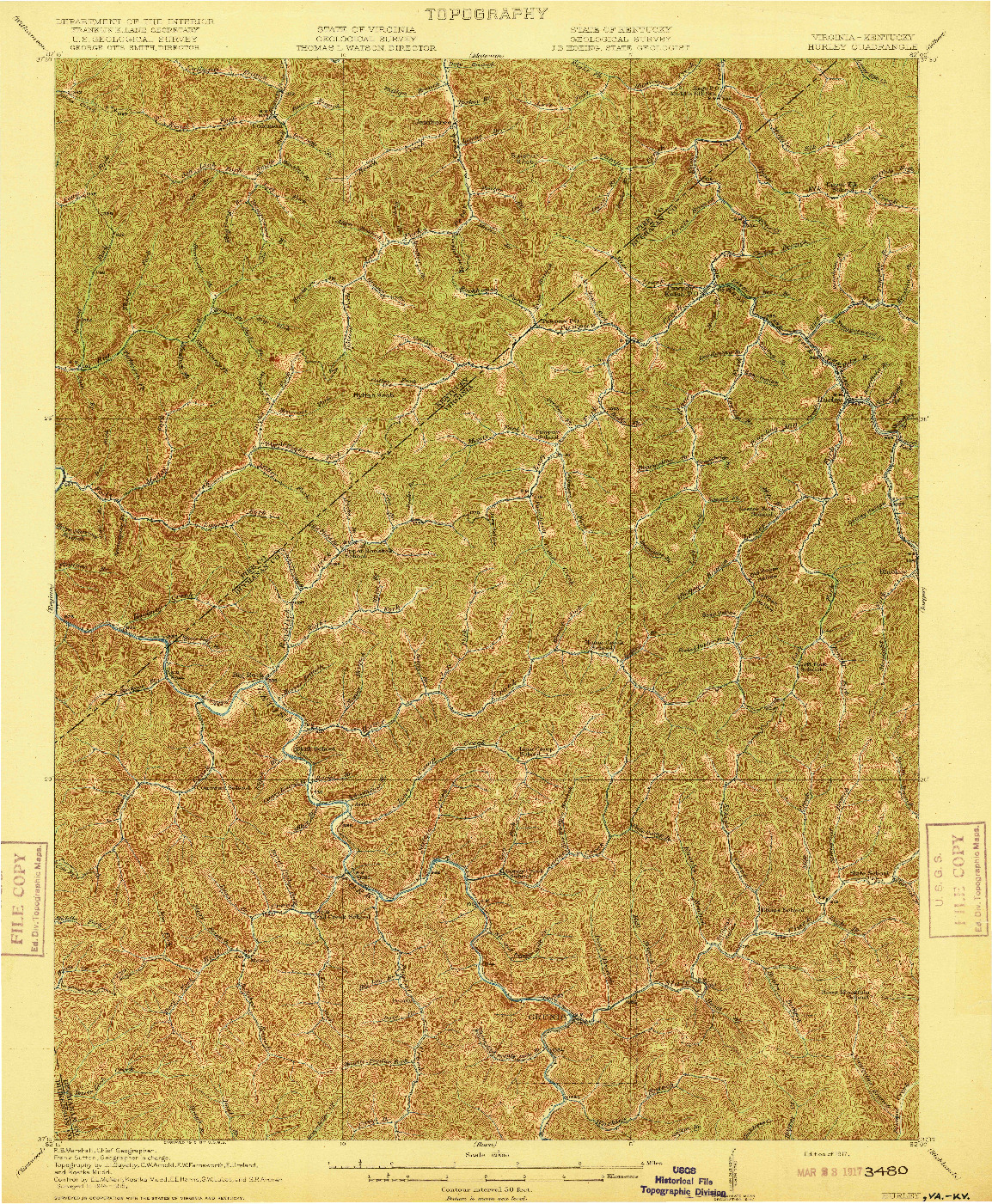 USGS 1:62500-SCALE QUADRANGLE FOR HURLEY, VA 1917