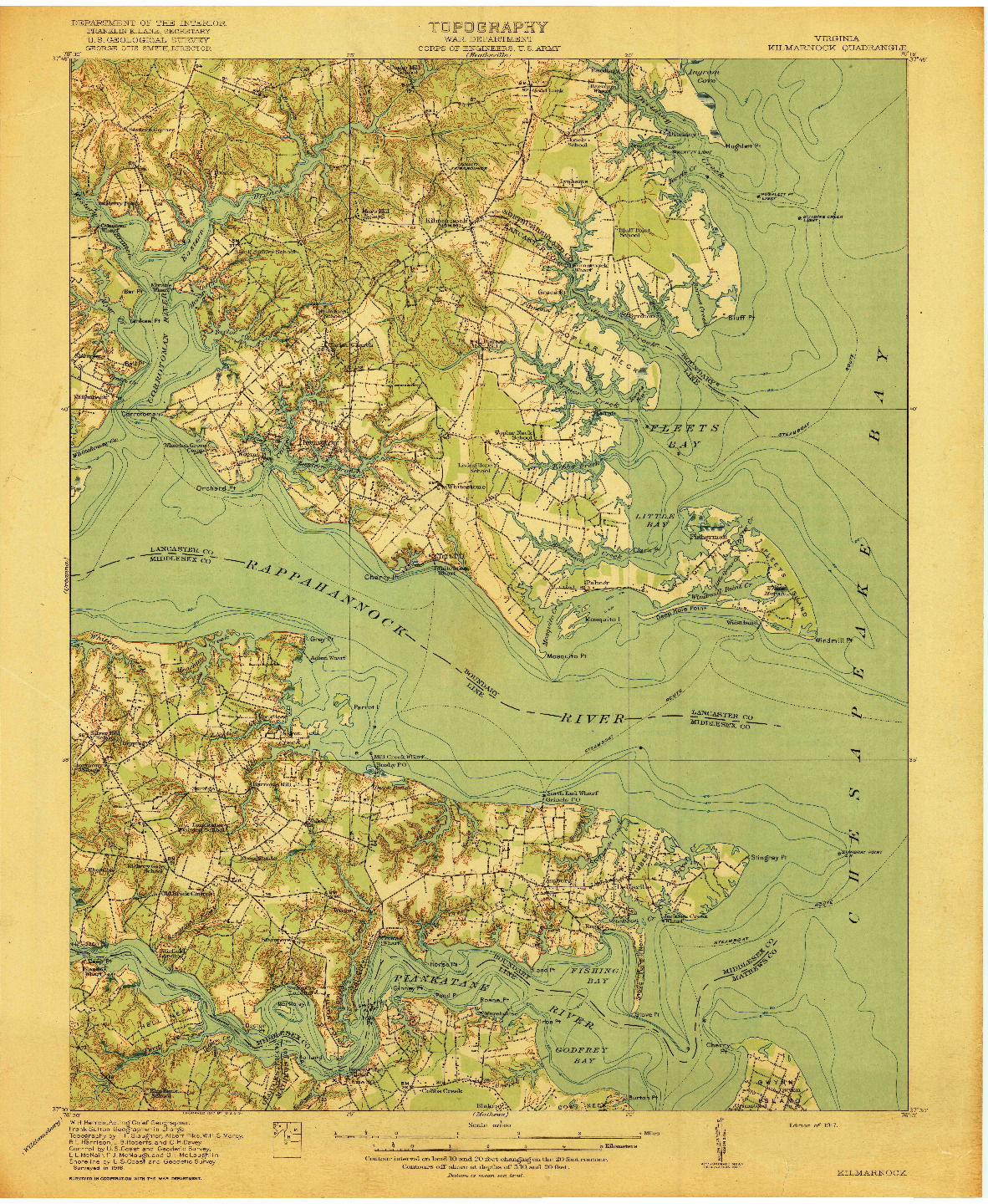 USGS 1:62500-SCALE QUADRANGLE FOR KILMARNOCK, VA 1917